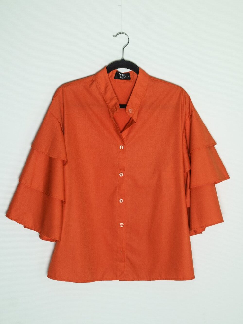 ITOO Italy Blouse – Vibrant Orange with Tiered Ruffled